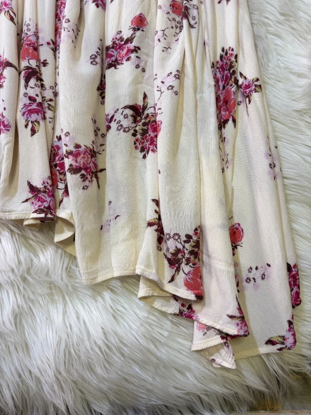 EUC ✵☽Free People☾✵ Sleeveless Ivory Pink Floral V Neck Mini Swing Dress | Large